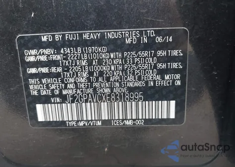 2014 Subaru Xv Crosstrek 2.0I Premium из США, поврежденный, VIN JF2GPAVCXE8318995